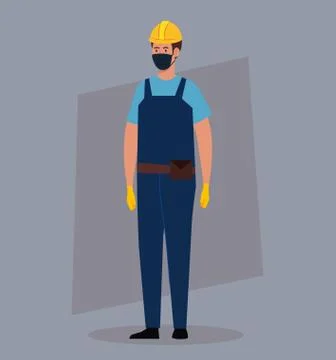 Worker construction using face mask during covid 19 库存插图