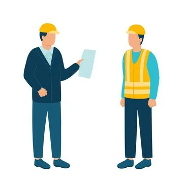 Worker contractor, builder communicate with build industry leader, architect Stock Illustration
