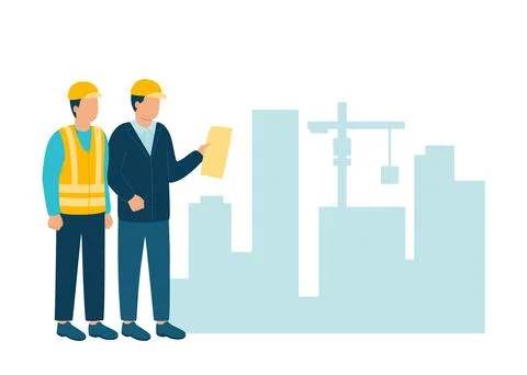 Worker contractor, builder communicate with build industry architect in helmet Stock Illustration