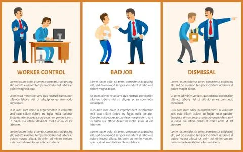 Worker Control, Bad Job and Dismissal. Boss Leader 스톡 일러스트