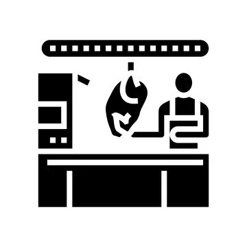 Worker control chicken carcass in factory glyph icon vector illustration Stock Illustration