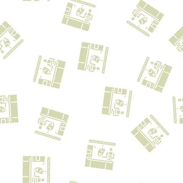 Worker control chicken carcass in factory glyph seamless pattern Illustrazione stock
