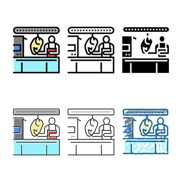 Worker control chicken minimal carcass in factory color icon vector Stock Illustration