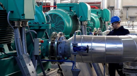 Worker control devices in Heating Plant Stock Footage 995321