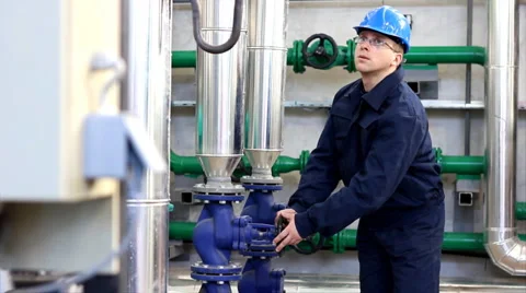 Worker control devices in Heating Plant Stock Footage