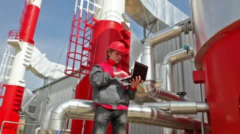 Worker control devices in a Heating Plant Stock Footage 24672726