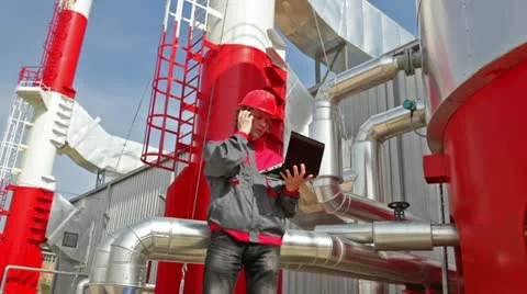 Worker control devices in a Heating Plant Stock Footage 24672777