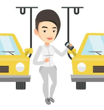 Worker controlling automated assembly line for car Stock Illustration