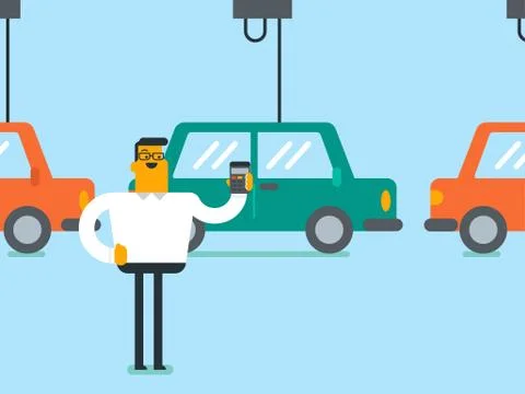 Worker controlling automated assembly line for car Stock Illustration