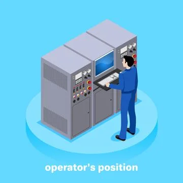 Worker controls processes in production, isometric illustration Stock Illustration