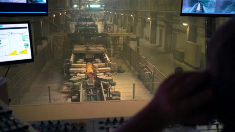 Worker Controls The Robot And The Conveyor Of The Woodworking Plant Stock Footage 142710897