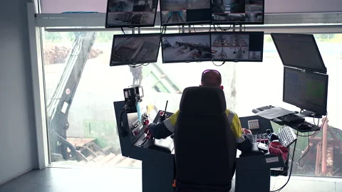 Worker Controls The Robot And The Conveyor Of The Woodworking Plant Stock Footage 142711075