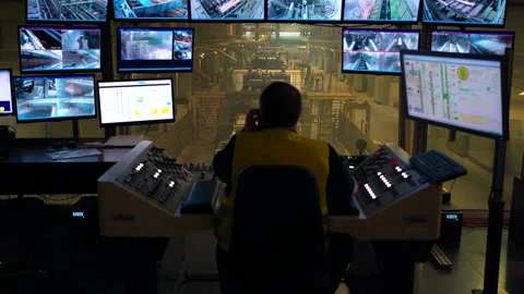 Worker Controls The Robot And The Conveyor Of The Woodworking Plant Stock Footage 142712275