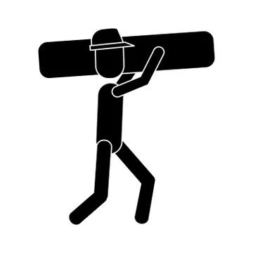 Worker contruction carries material graphic pictogram Illustration