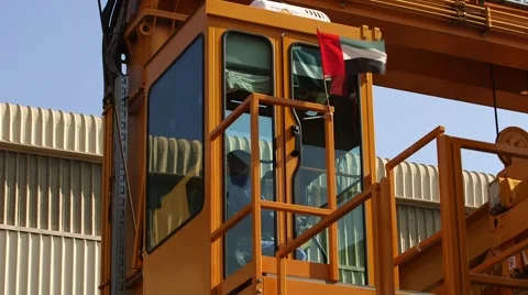 Worker In Crane Cabin At Industrial Zone Stock Footage 63990106