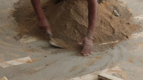 Worker creating the cemented mixture. using cement powder Stock Footage 245101549