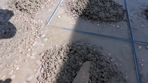 Worker Creating Decorative Stone Mosaic Flooring Pattern on Concrete Surface Stock Footage 347966090