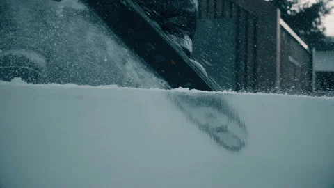 Worker cuts ice panel, Christmas cityscapes. Stock Footage 121710660