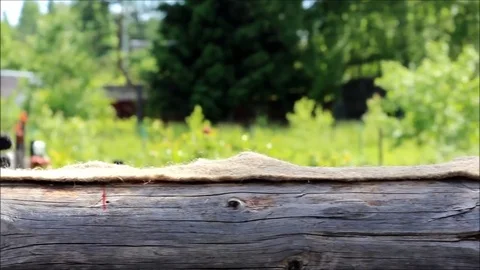 Worker cuts liner seal from a roll for laying between the beam when building a Stock Footage 77427714