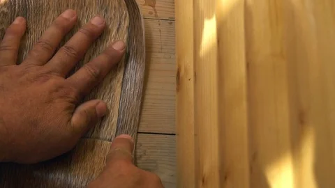 The worker cuts off the linoleum with a utility knife,fitting of linoleum floor Stock Footage
