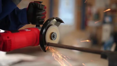 Worker Cuts Metal Angle Grinder Stock Footage 110201822