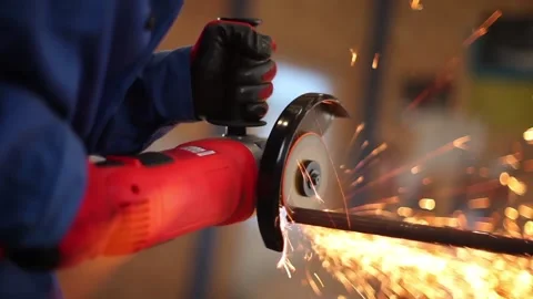 Worker Cuts Metal Angle Grinder Stock Footage 110201973