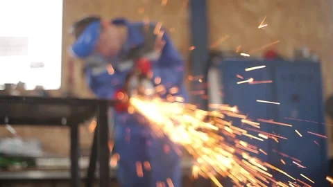 Worker Cuts Metal Angle Grinder Stock Footage 110202278
