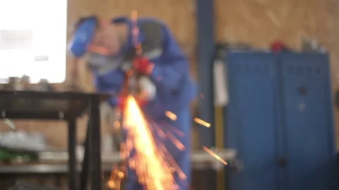 Worker Cuts Metal Angle Grinder Stock Footage 110202420