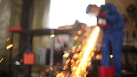 Worker Cuts Metal Angle Grinder Stock Footage 110202458