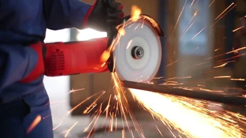 Worker Cuts Metal Angle Grinder Stock Footage 110202595