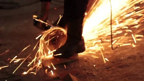 Worker cuts metal sheets abrasive tool Stock Footage 71184957