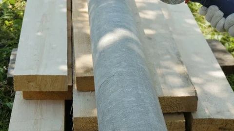 Worker, cuts the pipe from asbestos Video stock 77035963