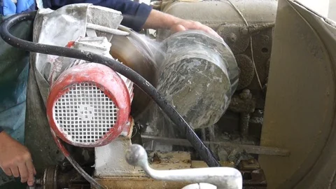 Worker cutting marble or malachite by lathe tool Stock-Footage 72782852
