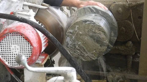 Worker cutting marble or malachite by lathe tool. Close Stock-Footage 72782959