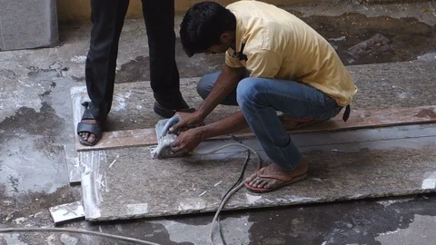 Worker-cutting-marble-stone-india Stock Footage 98619792