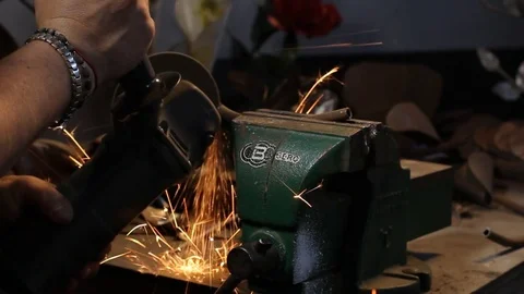 Worker cutting material Stock Footage 77050439