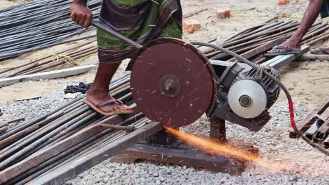 Worker Cutting Metal by Bare Hand with Angle Grinder, Sparks from the Grind. Stock Footage 276368734