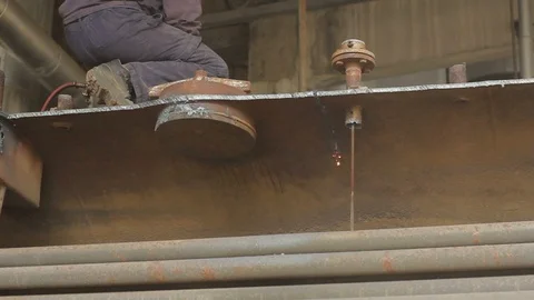 Worker Cutting Metal with a gas Flame torch in Metal industry for recycling  Stock Footage 87469083