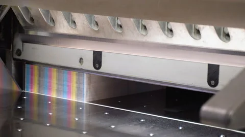 Worker cutting paper using paper cutting machine in a printing factory. Printing 動画素材 257029581