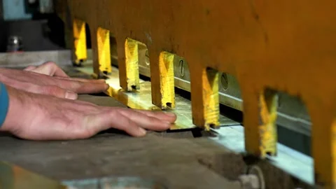 Worker is cutting sheets metal close-up. Process progress Video stock 156833152