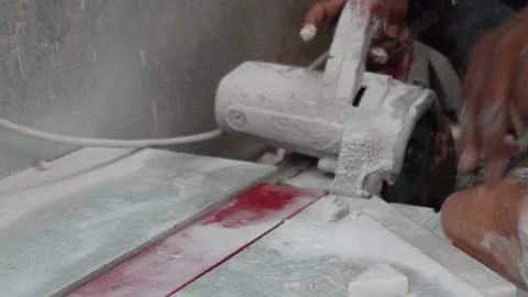 Worker Cutting Stone Tile Stock Footage 336689793