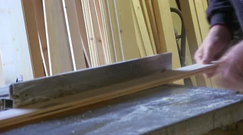 Worker Cutting Wood Board With Circular Saw Stock Footage 56263224