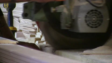 Worker Cutting Wood Board With Circular Saw Stock Footage 56263269