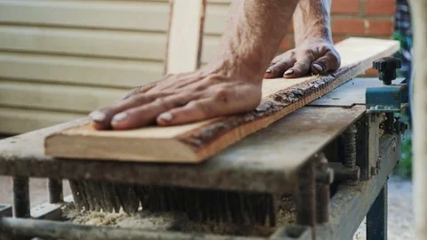 Worker Cutting Wood Stock Footage 78879050