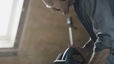 Worker cutting wood Stock Footage 149292879