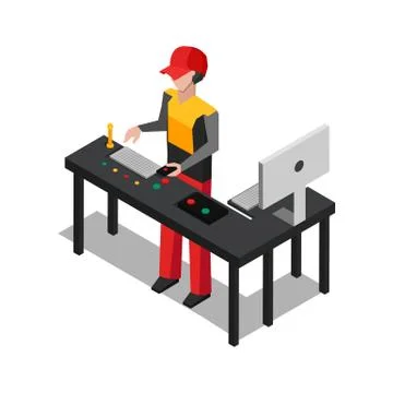 Worker Dealing with Devices Vector Illustration Stockillustratie