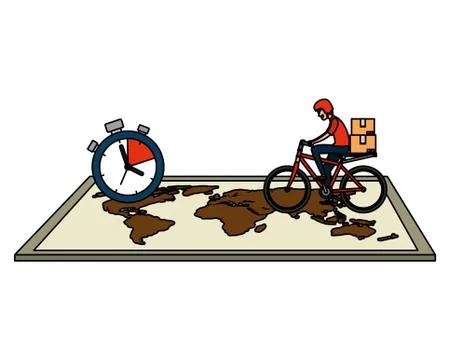 Worker of delivery service in bicycle with chronometer and map Stock Illustration