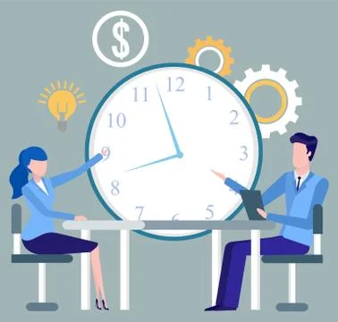Worker Developing, Time Management, Clock Vector Stock Illustration