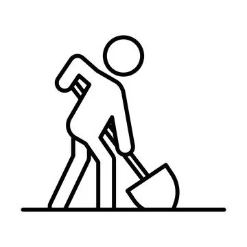 Worker digging icon linear logo mark in black and white Illustrazione stock