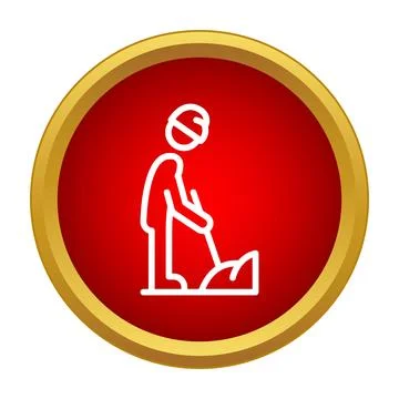 Worker digging soil with shovel caution symbol Stock Illustration